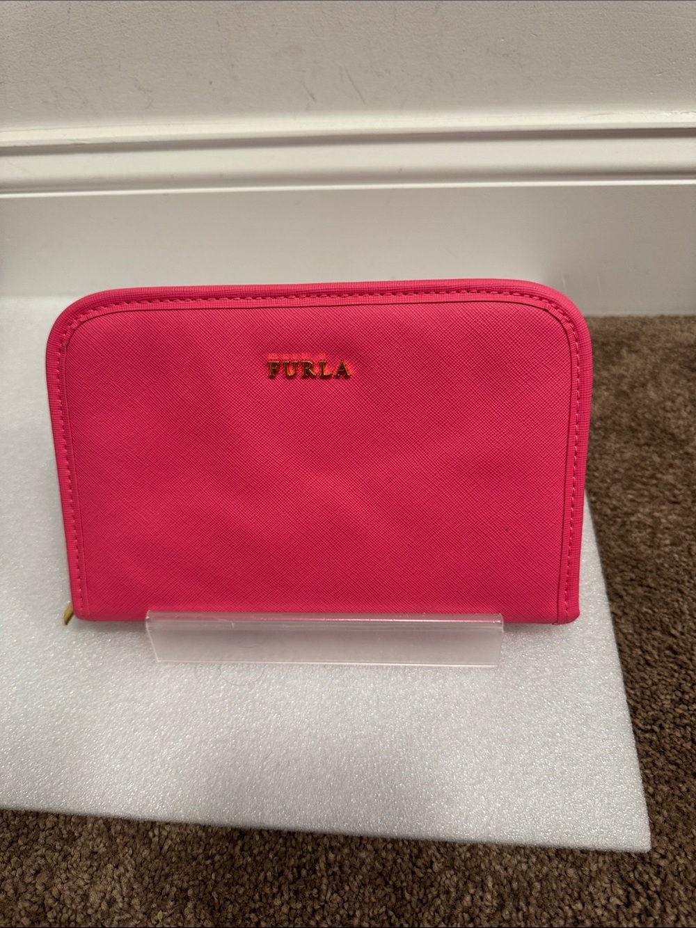 Furla Bright Pink Saffiano large Zip-Around Wallet